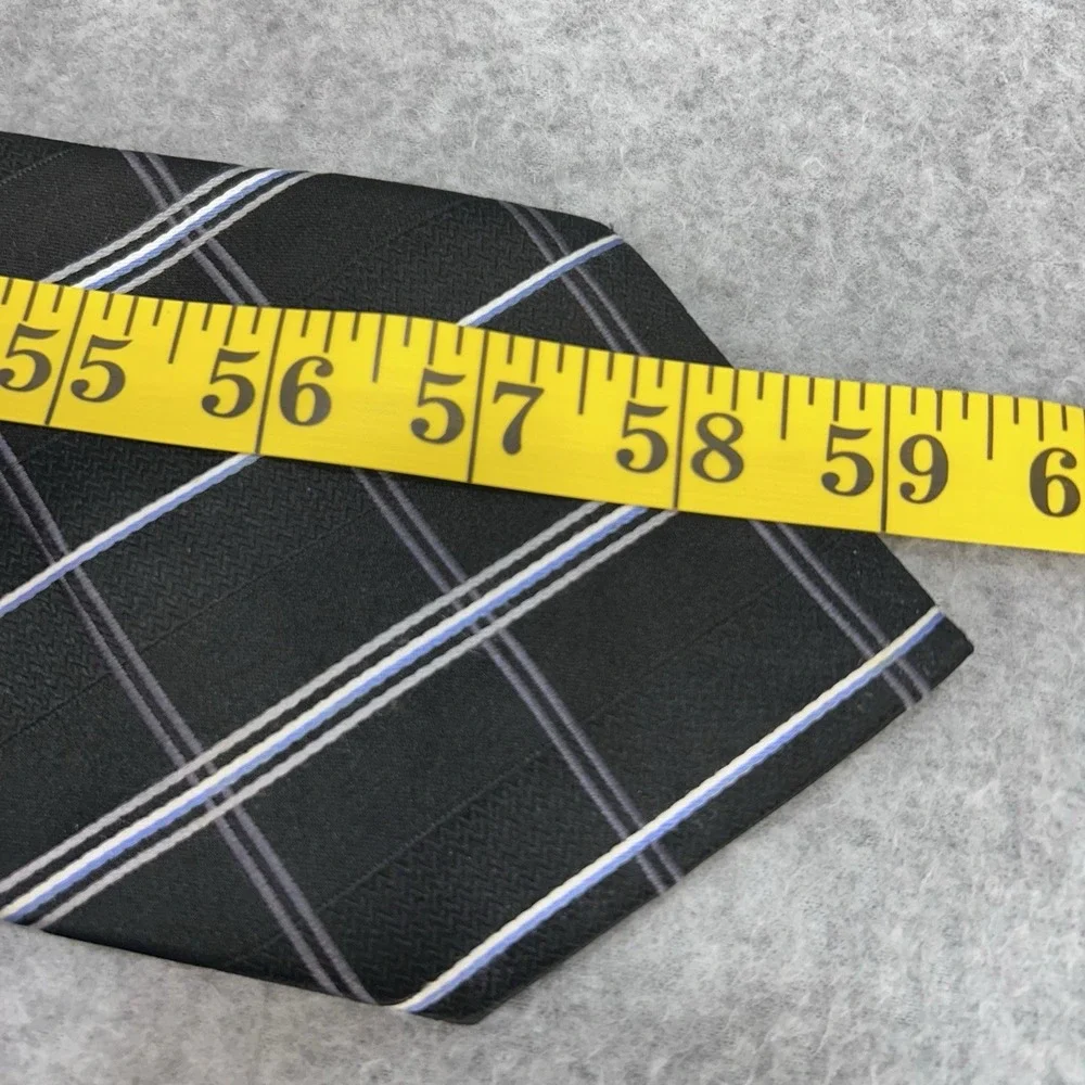 Jones New York Silk Tie Black Blue Gray Plaid Windowpane Woven 59